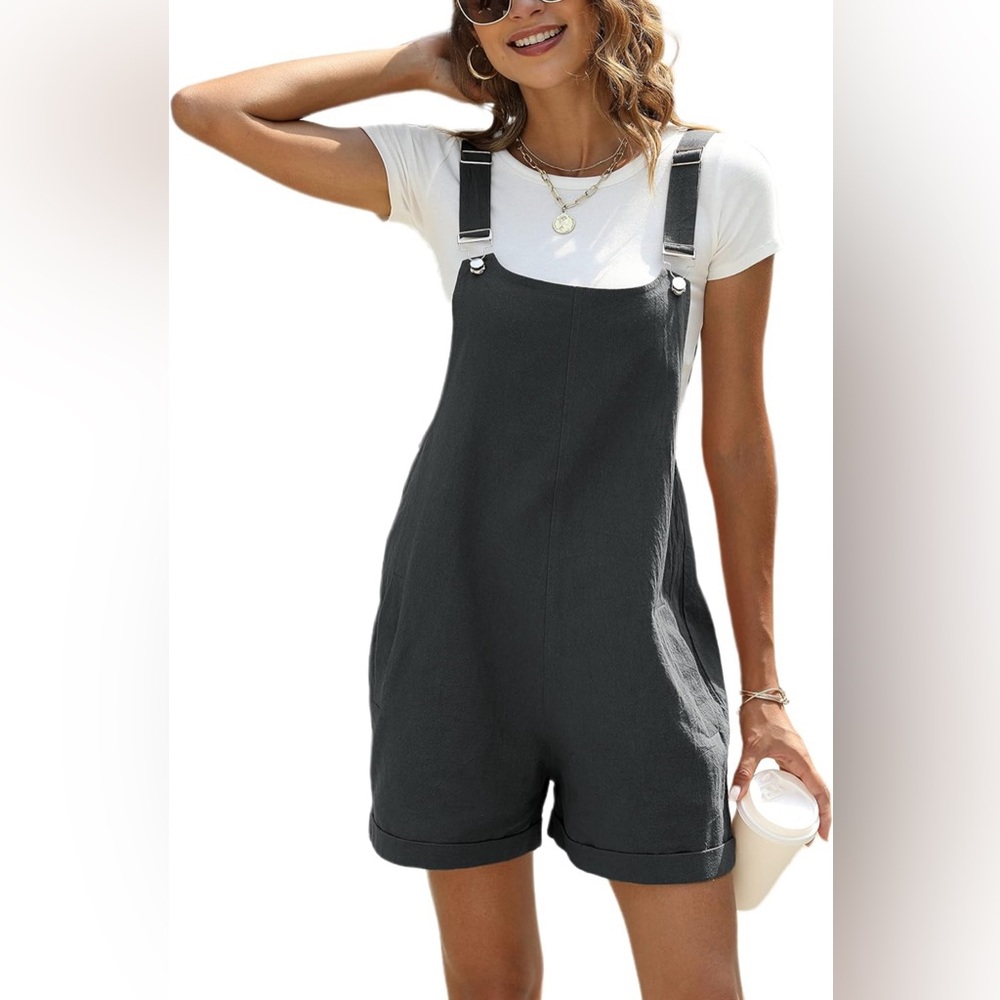 Womens Cotton Linen Short Overalls with Pockets XXL